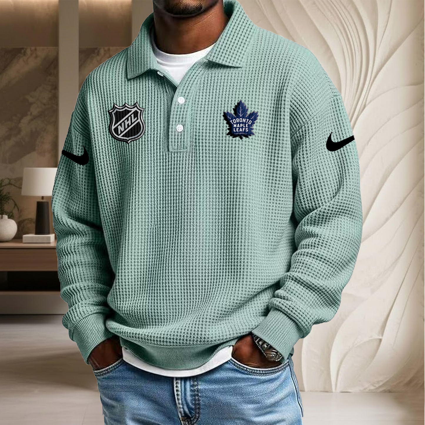 NHL x TOR Waffle Three Button Lapel Polo HLP HLPHUONG