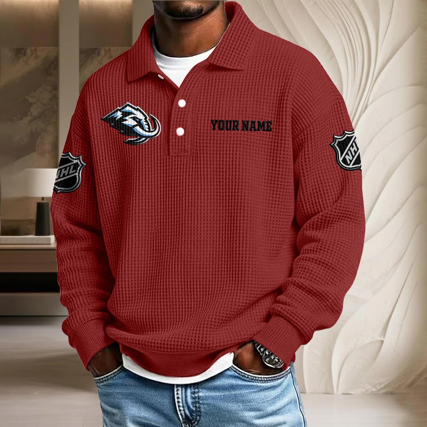 NHL x UTA Custom Name Waffle Three Button Lapel Polo HLP HLPHUONG