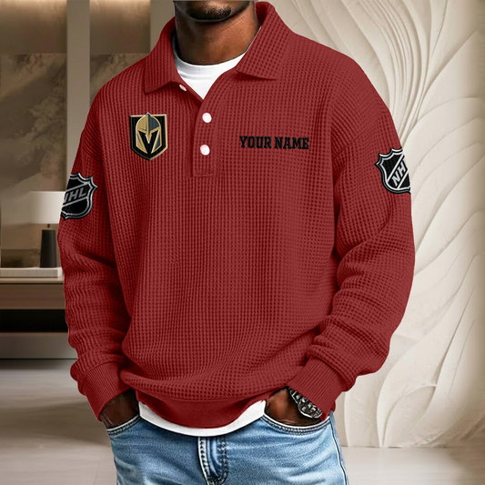 NHL x VEG Custom Name Waffle Three Button Lapel Polo HLP HLPHUONG