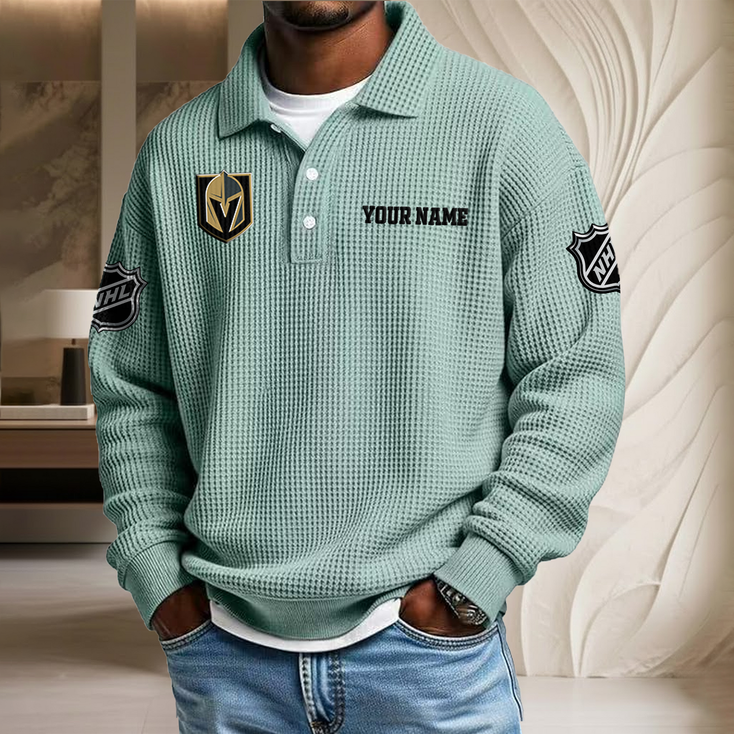 NHL x VEG Custom Name Waffle Three Button Lapel Polo HLP HLPHUONG