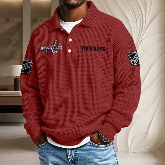 NHL x WAS Custom Name Waffle Three Button Lapel Polo HLP HLPHUONG