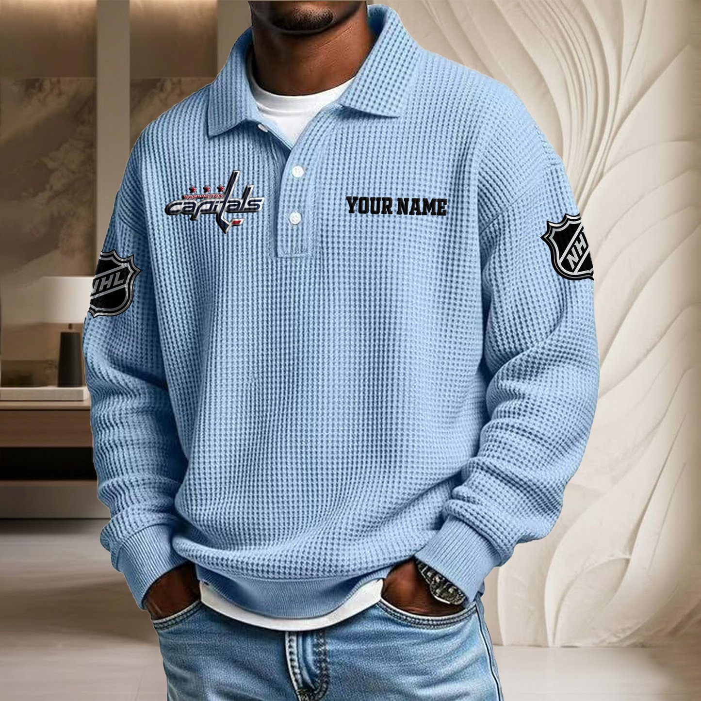 NHL x WAS Custom Name Waffle Three Button Lapel Polo HLP HLPHUONG
