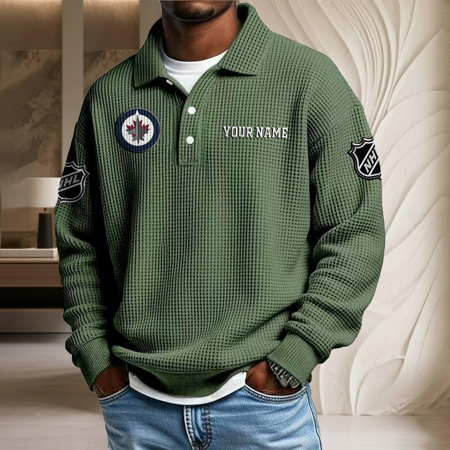 NHL x WIN Custom Name Waffle Three Button Lapel Polo HLP HLPHUONG