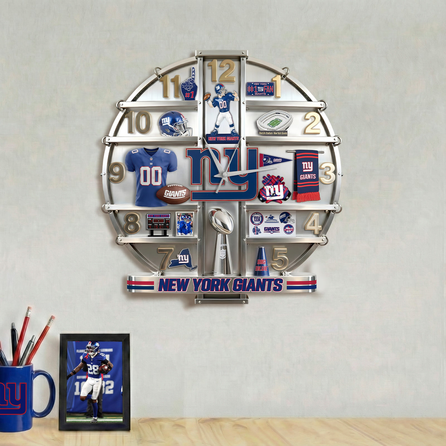 NYG x NFL Home Decorative 3D Visual Effect Acrylic Wall Clock NAK CTKT
