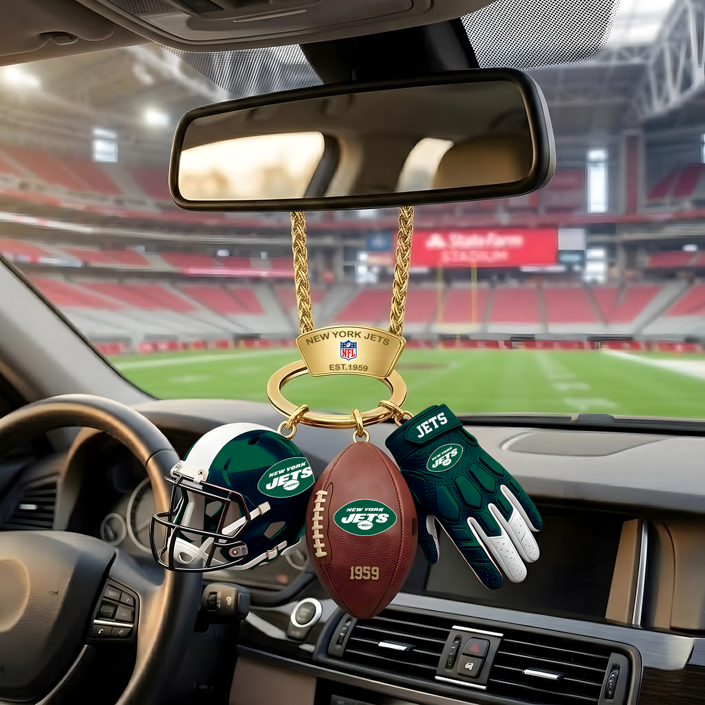 NYJ X NFL Helmet and Football Car Ornament NAK NHT