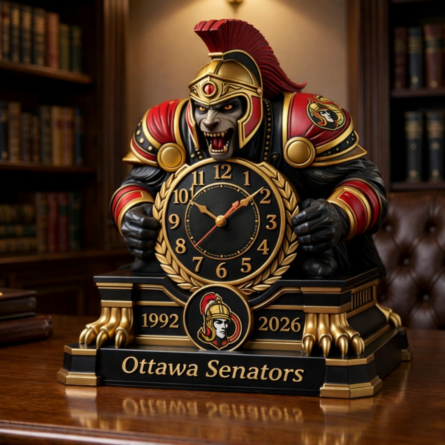 OTT x NHL Display clock featuring the hockey mascot NAK NHT