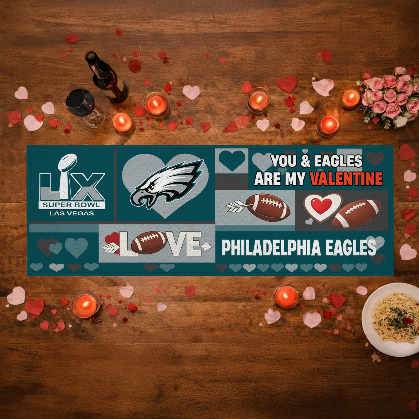 PHI X NFL Premium Super Bowl-themed tablecloth, quilted and embroidered, perfect for Valentine's Day NAK NHT