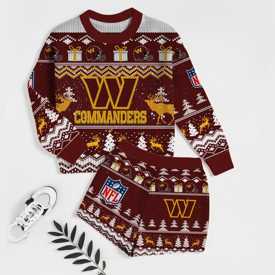 Premium NFL WAS Holiday Sweatshirt & Shorts Set V1 NMD TTV
