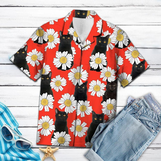 Black Cat Daisy Summer Hawaiian Shirt