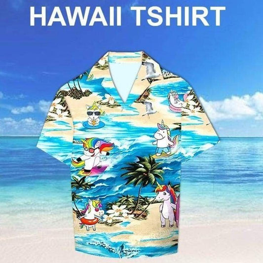 Unicorn Surfing Summer Vibe Tropical Hawaiian Aloha Shirts Hawaiian Shirt
