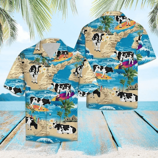 Cow In The Summer Beach Hawaiian Shirt