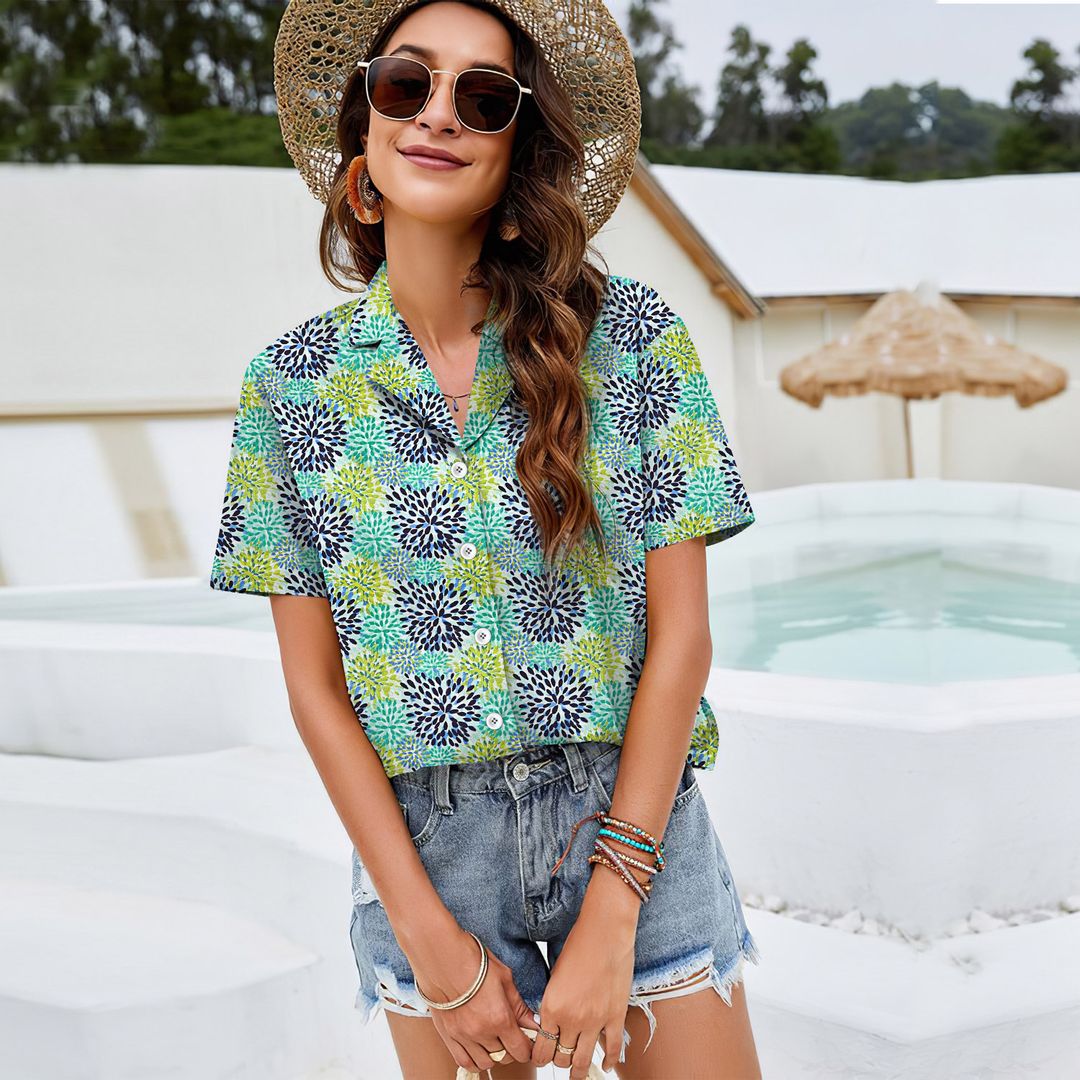 Fiesta Calypso Garden Women Casual Shirt |Hawaiian Shirt | Short Sleeve Shirt
