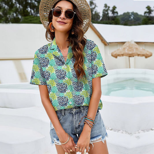 Fiesta Calypso Garden Women Casual Shirt |Hawaiian Shirt | Short Sleeve Shirt