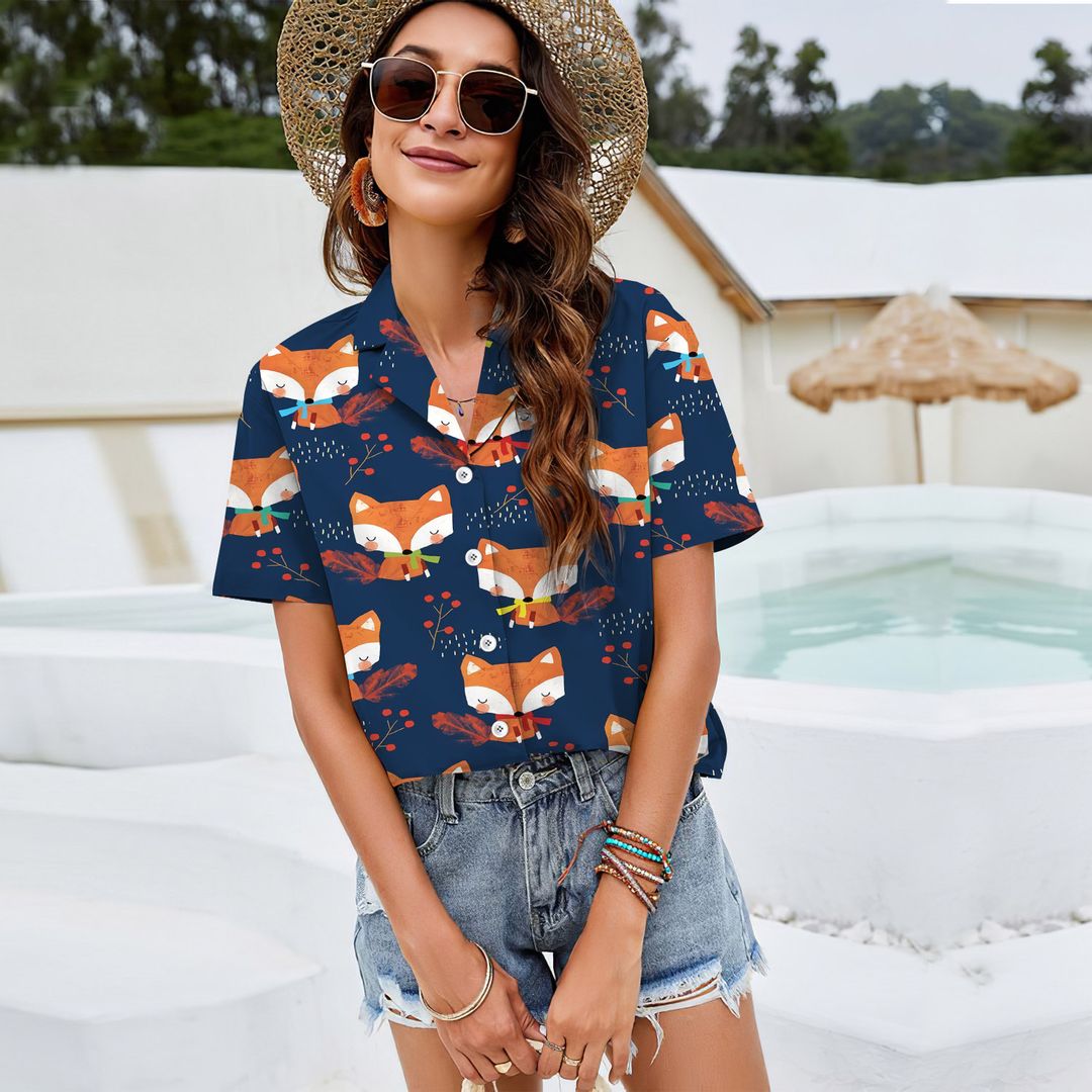 Fox Women Casual Shirt |Hawaiian Shirt | Short Sleeve Shirt
