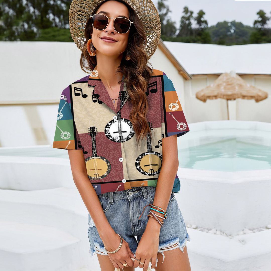 Banjo Women Casual Shirt |Hawaiian Shirt For Women | Short Sleeve Shirt | Aloha Shirt | Women Blouse, Tops