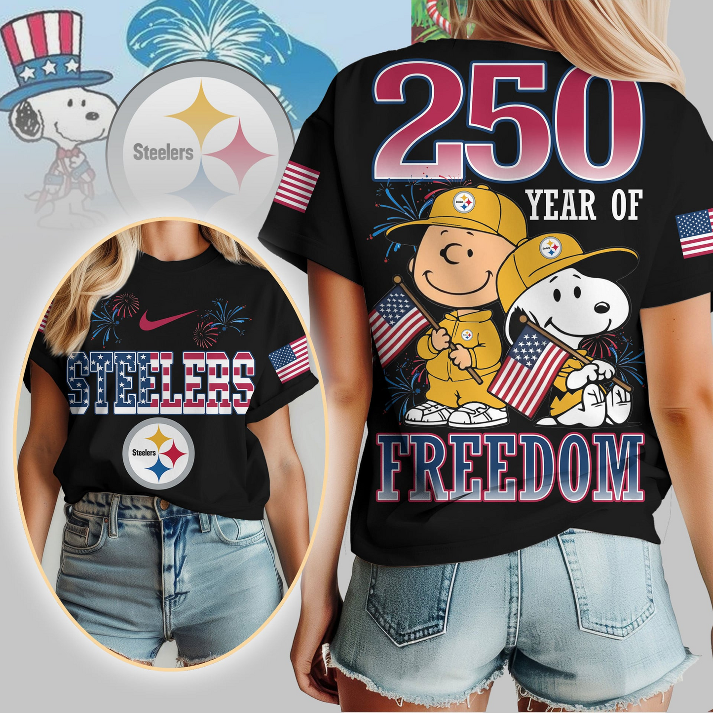 PS Premium NFL Peanuts 250 Years Of Freedom 3D Shirt DDT NTL