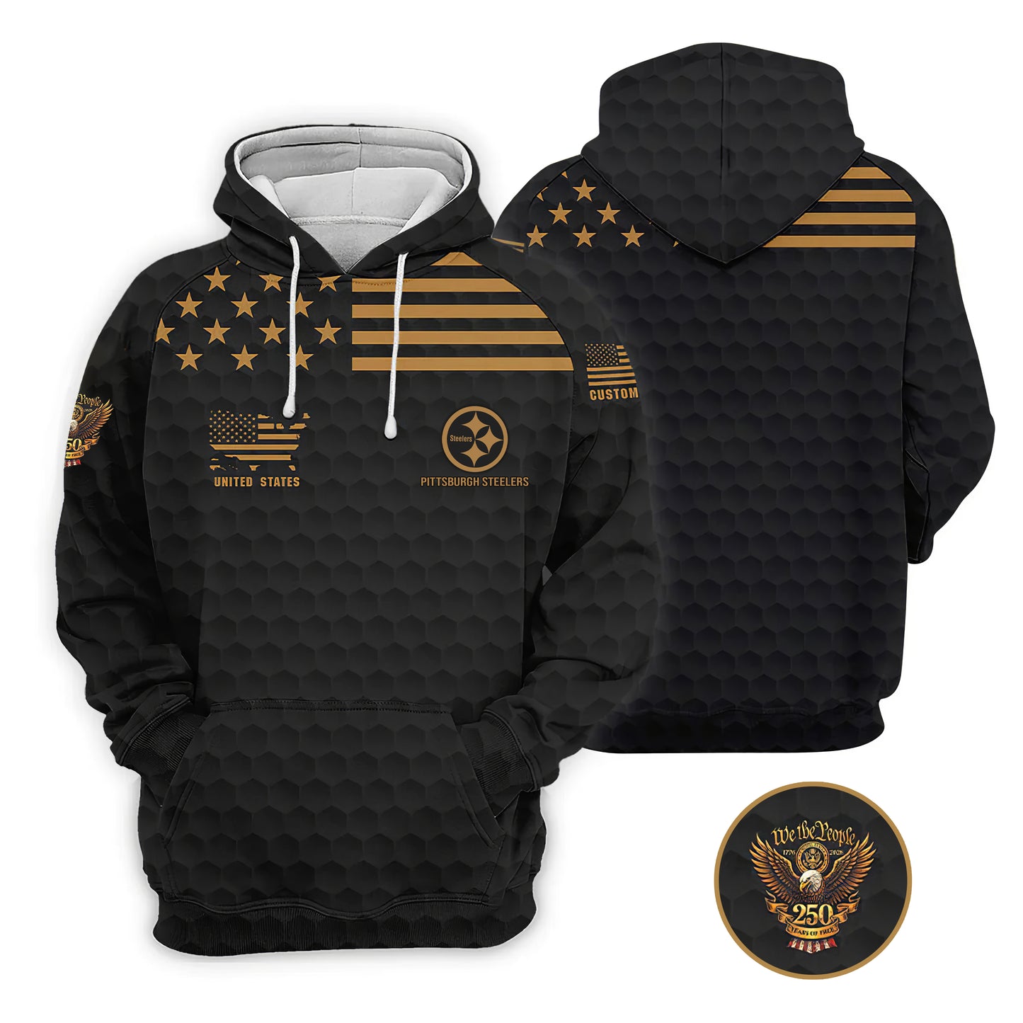 PS x NFL We The People 250 Years Pattern Black Golf Shirt DDT TTTZ