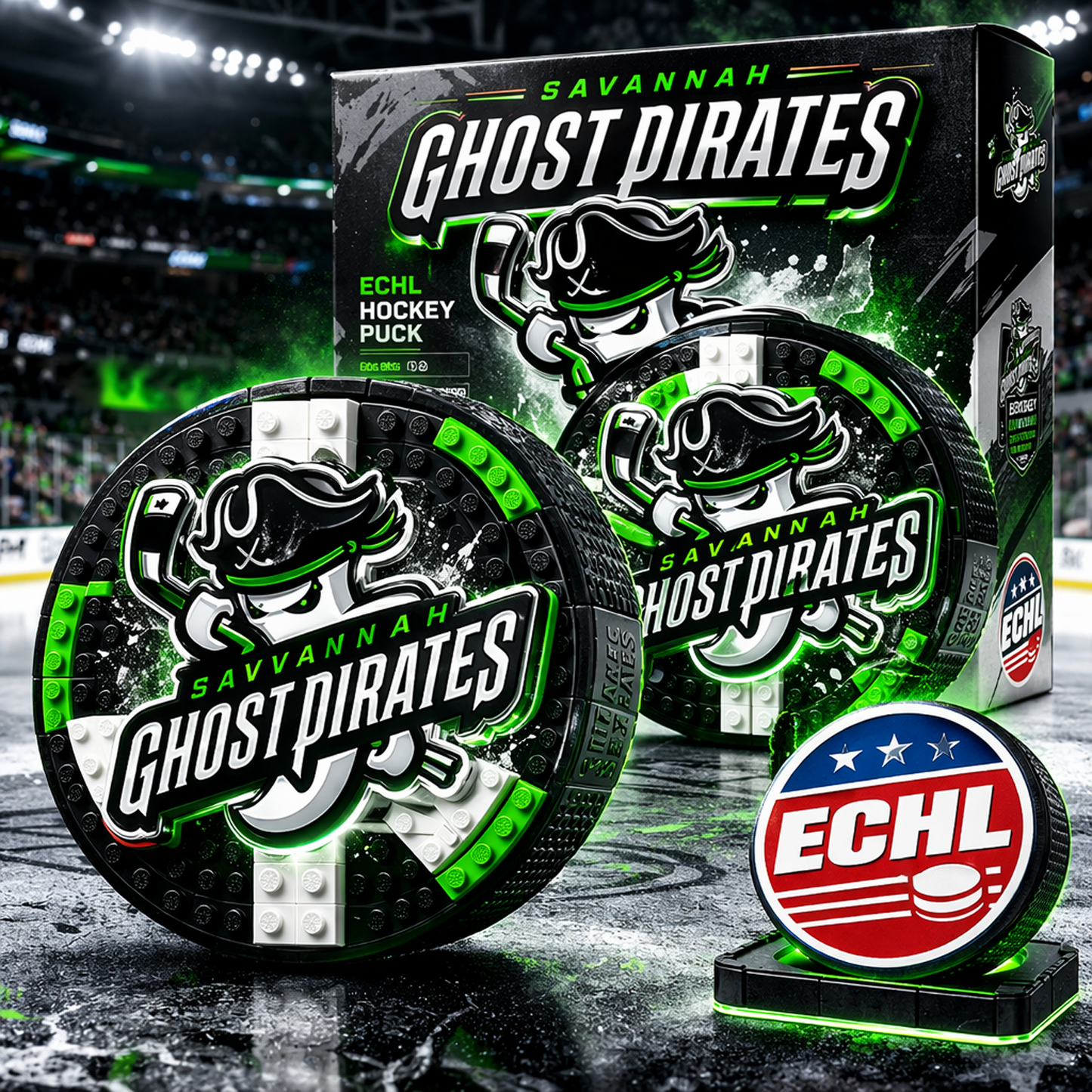SAV x ECHL Hockey Puck Building Block Set NAK NHT