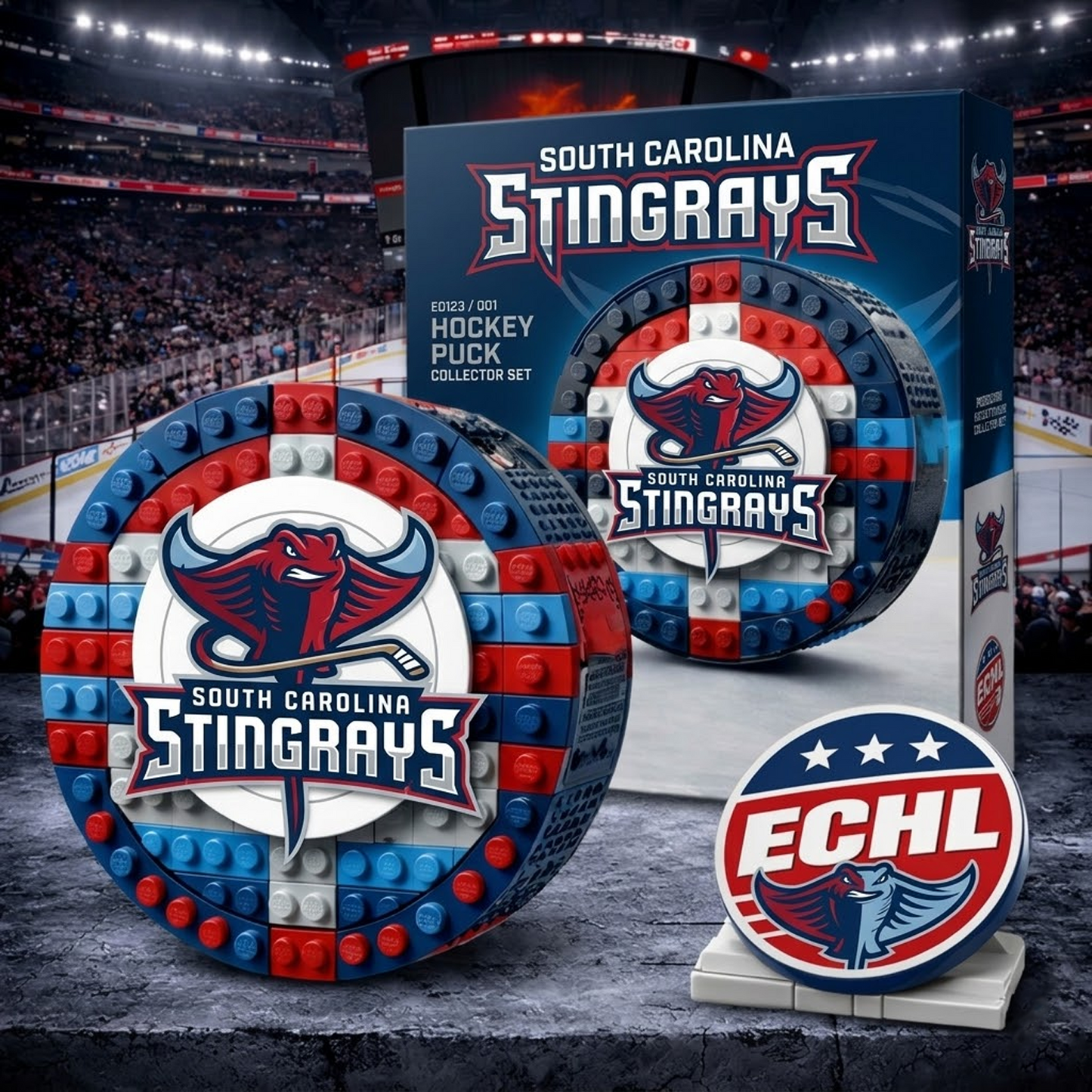 SC x ECHL Hockey Puck Building Block Set NAK NHT
