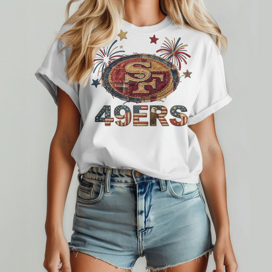 SF49 Premium NFL 250th Anniversary Of America Patchwork Women Shirt DDT CTND