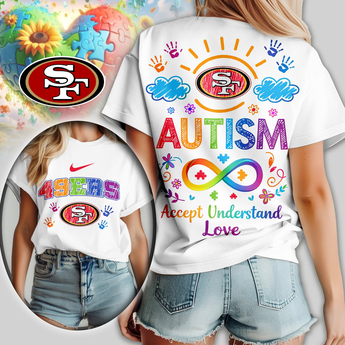 SF49 Premium NFL National Autism Acceptance Month Women Shirt DDT NTL