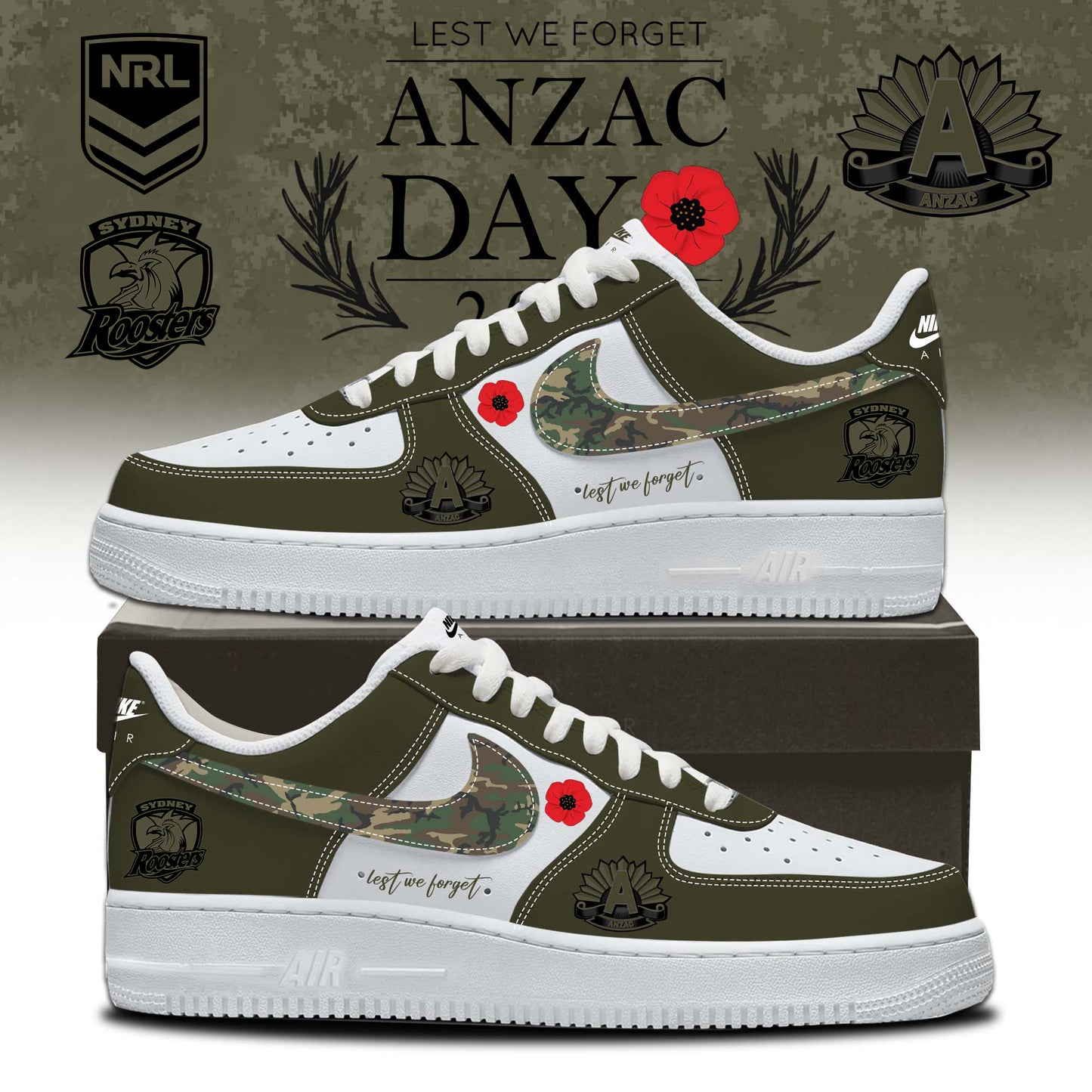 SR x NRL Anniversary Anzac Day AF1 Sneakers DDT TTTZ
